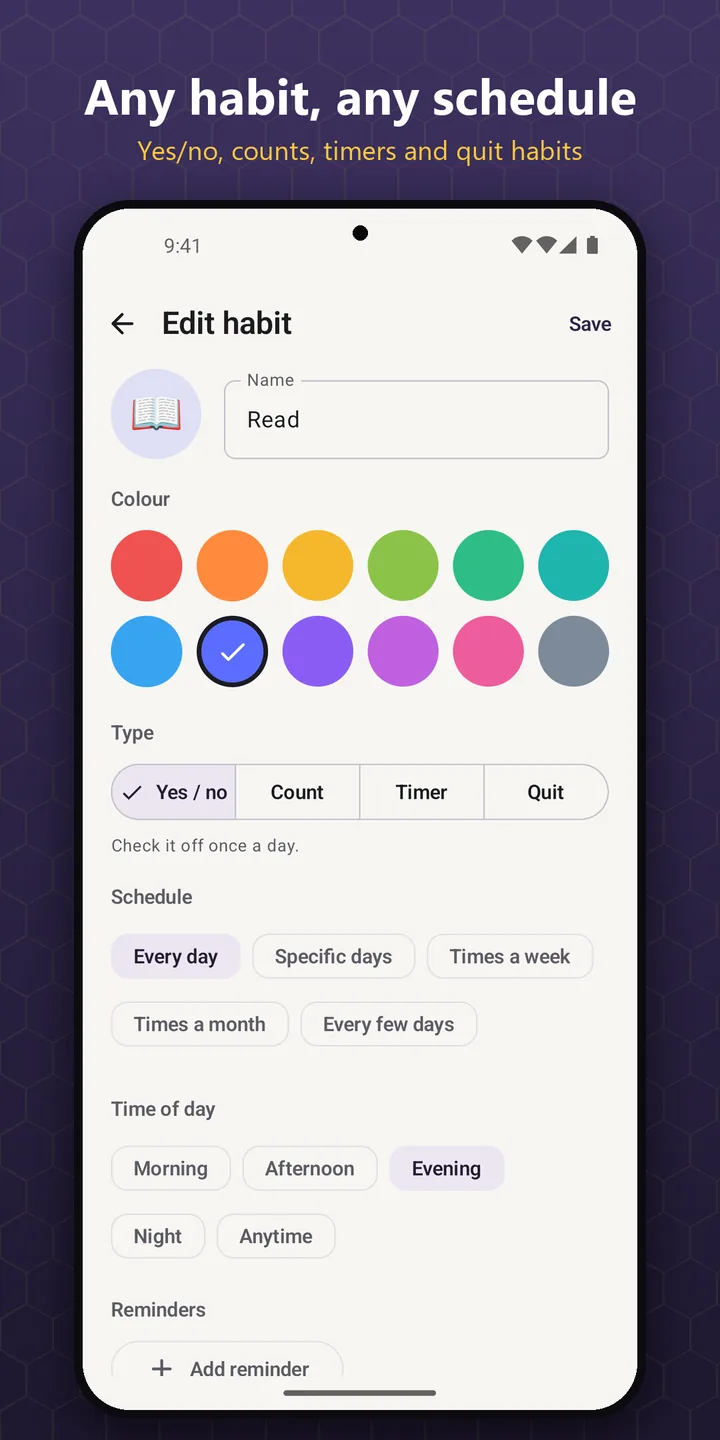 Any habit, any schedule: editing a habit