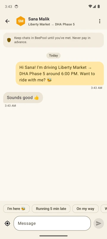 In-app chat between a driver and a rider